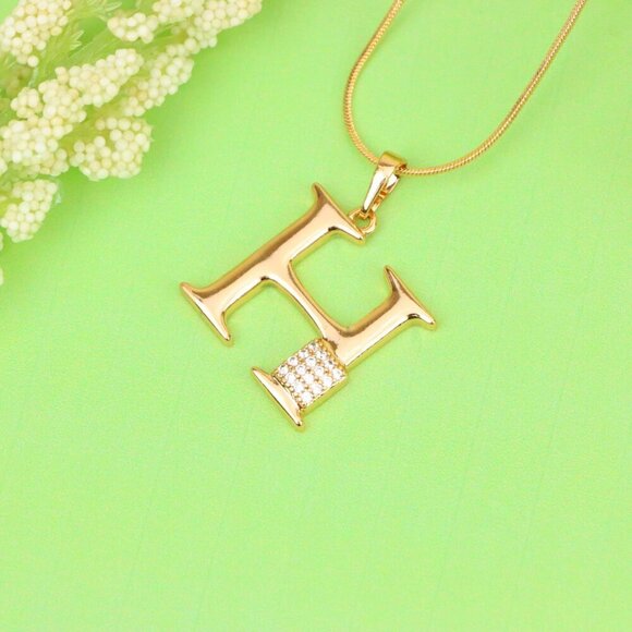 "Rose Gold H Initial Pendant with Sparkling Crystals for Women, XPPT1419 - Picture 2 of 13